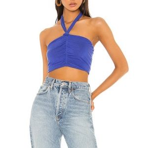 Superdown Raegan Halter Crop Top in Blue
